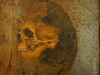 Skull, olio su lamiera ossidata, cm. 90x90 Skull, oil painting on oxidized iron sheet, cm. 90x90