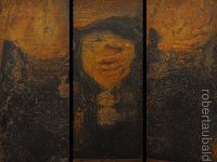 soul#4, olio su lamiera ossidata, trittico cm 92x114 soul#4, oil painting on oxidized iron sheet, triptych cm 92x114