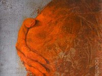 hands#1, olio su lamiera ossidata, cm 40x40 hands#1, oil painting on oxidized iron sheet, cm 40x40