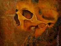 skull#1, olio su lamiera ossidata, cm 40x40 skull#1, oil painting on oxidized iron sheet, cm 40x40