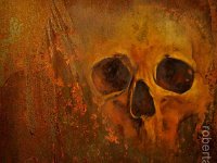 skull#2, olio su lamiera ossidata, cm 40x40 skull#2, oil painting on oxidized iron sheet, cm 40x40