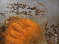 hands#12, olio su lamiera ossidata, cm 40x40 hands#12, oil painting on oxidized iron sheet, cm 40x40
