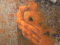 hands#20, olio su lamiera ossidata, cm 40x40 hands#20, oil painting on oxidized iron sheet, cm 40x40