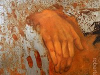 hands#23, olio su lamiera ossidata, cm 40x40 hands#23, oil painting on oxidized iron sheet, cm 40x40