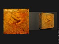 hands#28, olio su lamiera ossidata, cm13x13x6 hands#28, oil painting on oxidized iron sheet, cm13x13x6