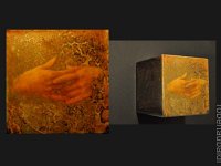 hands#32, olio su lamiera ossidata, cm13x13x13 hands#32, oil painting on oxidized iron sheet, cm13x13x13