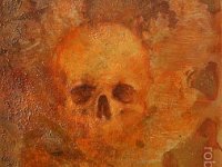skull#4, olio su lamiera ossidata, cm 19x15 skull#4, oil painting on oxidized iron sheet, cm 19x15