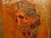 skull#3, olio su lamiera ossidata, cm 90x90 skull#3, oil painting on oxidized iron sheet, cm 90x90