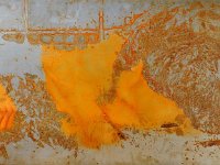 rustl#2, olio su lamiera ossidata, cm 70x150 rustl#2, oil painting on oxidized iron sheet, cm 70x150