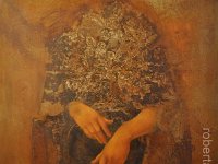 Maddalena, olio su lamiera ossidata, cm 90x90 Maddalena, oil painting on oxidized iron sheet, cm 90x90