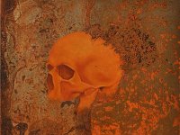 Skull#5, olio su lamiera ossidata, cm 90x90 Skull#5, oil painting on oxidized iron sheet, cm 90x90