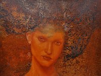 Madonna della ruggine #2, olio su lamiera ossidata, cm 90x90 Madonna of rust #2, oil painting on oxidized iron sheet, cm 90x90