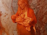 Madonna dello scalo, olio su lamiera ossidata, cm 180x90 Madonna dello scalo, oil painting on oxidized iron sheet, cm 180x90